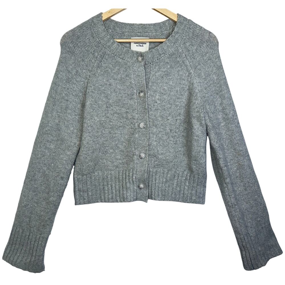 Abercrombie & Fitch Gray Wool Long Sleeve Cropped Cardigan Sweater Womens Size M